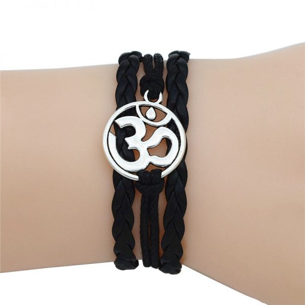 4 Colors Buddhist Hinduism Yoga Jewelry Leather Bracelet Antique Silver AUM OM Charm Meditate Yoga Meditation Yogi OHM Bracelets - Image 2