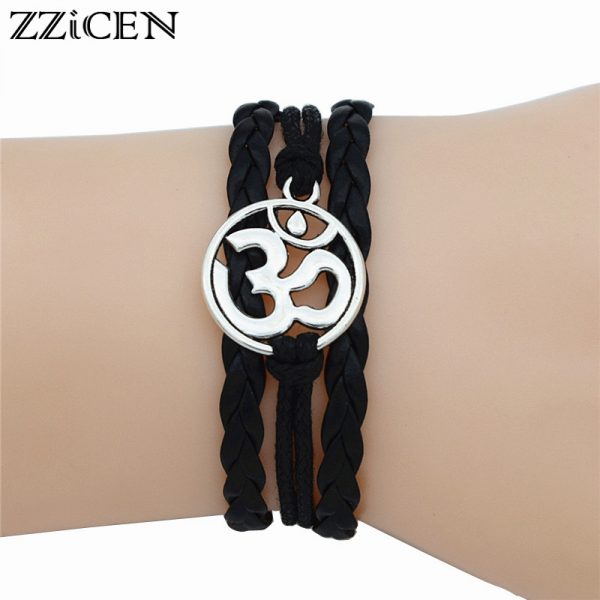 4 Colors Buddhist Hinduism Yoga Jewelry Leather Bracelet Antique Silver AUM OM Charm Meditate Yoga Meditation Yogi OHM Bracelets