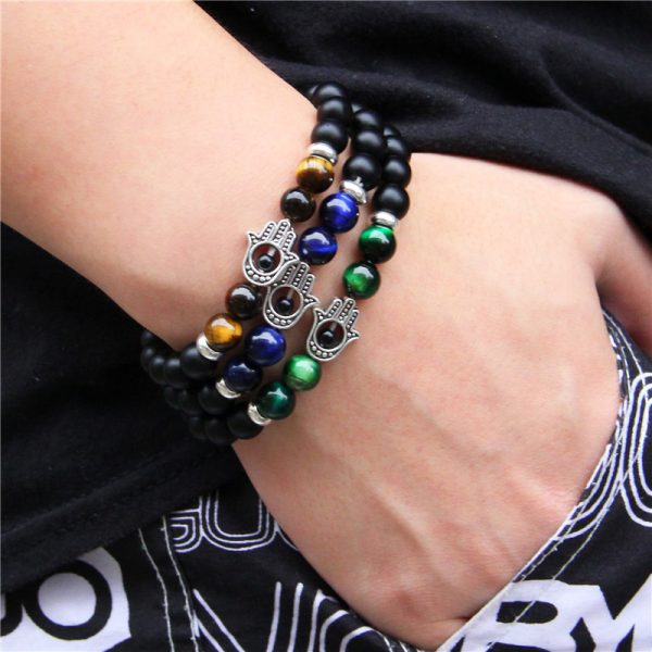 Beads Bracelet Men Fashion Fatima Hand Bracelets Natural Stone Tiger Eye Bracelets for Women Men Elastic Yoga Bracelet Jewelry - Image 2