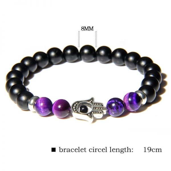 Beads Bracelet Men Fashion Fatima Hand Bracelets Natural Stone Tiger Eye Bracelets for Women Men Elastic Yoga Bracelet Jewelry - Image 3