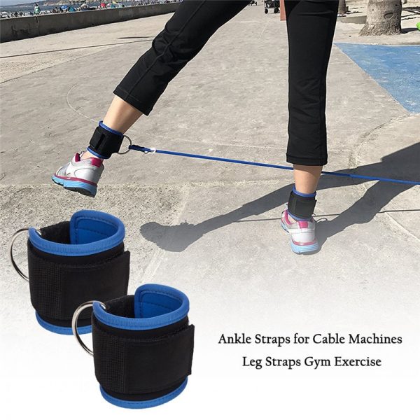 Blue Resistance Band D-ring Ankle Straps Workouts with Durable Cuffs for Ab, Leg & Glute Exercises Home Gym Fitness Equipment