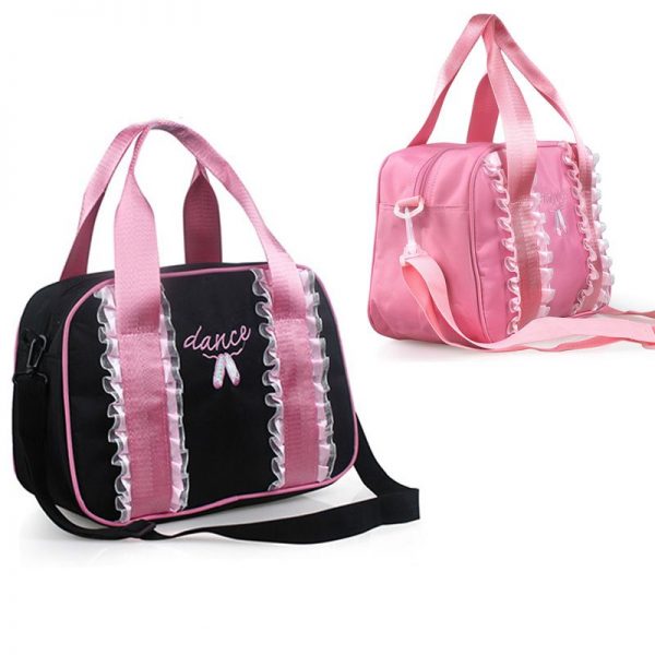 Canvas Waterproof Tote Bag Gym Yoga Ballet Pink Lace Embroidery Handbags Girls Princess Fabric Dance Bag