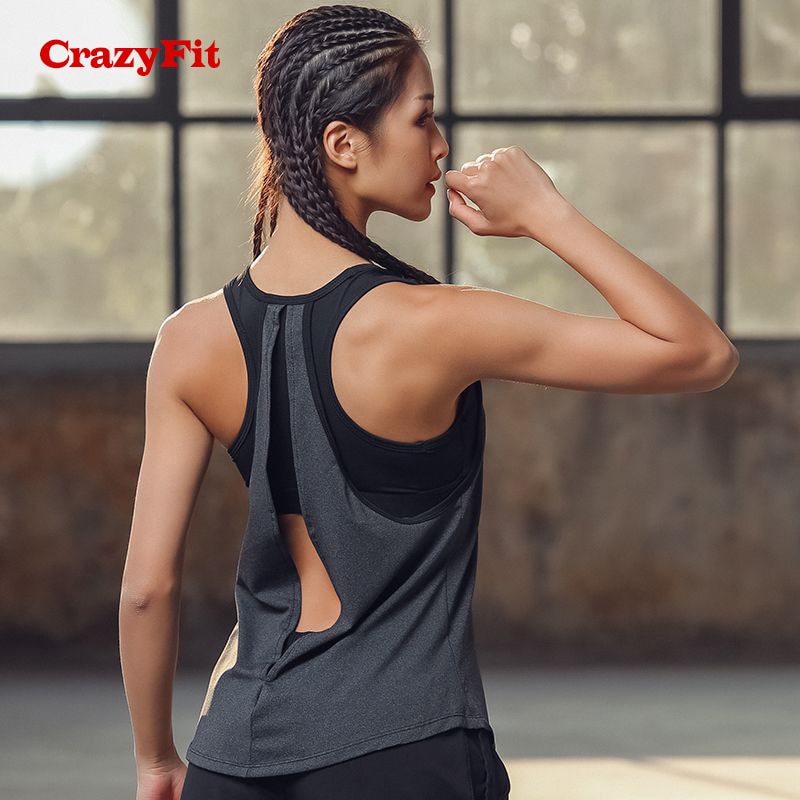 CrazyFit Yoga Top With Bras Sports Bra Running Gym Tank Women