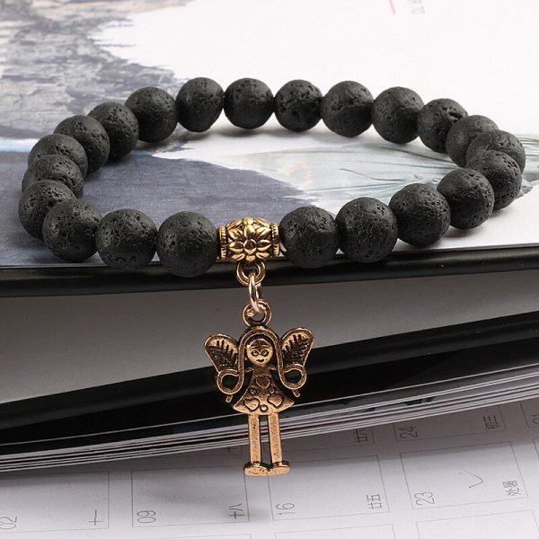 Fashion Natural Stone Beads Bracelet Men Volcanic Stone Black Pine Pendant Gold Angel Bracelets Bangles Women Yoga Charm Jewelry - Image 2