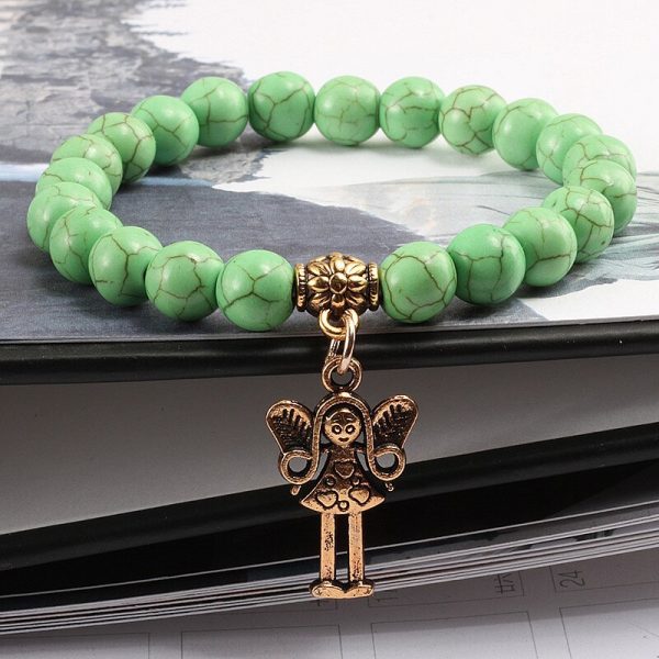 Fashion Natural Stone Beads Bracelet Men Volcanic Stone Black Pine Pendant Gold Angel Bracelets Bangles Women Yoga Charm Jewelry - Image 3