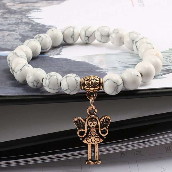 Fashion Natural Stone Beads Bracelet Men Volcanic Stone Black Pine Pendant Gold Angel Bracelets Bangles Women Yoga Charm Jewelry