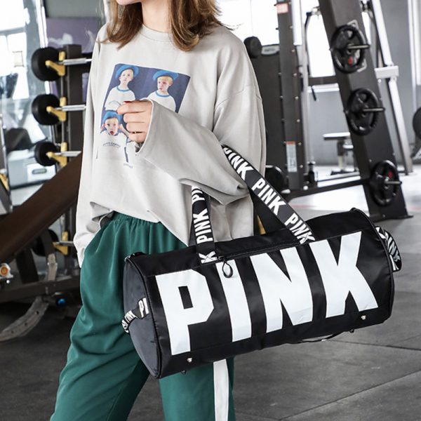 Fitness Travel Sports Bag Women Waterproof Handbag Exercise Travel Bag High Capacity Pink Letter Shoulder Bags Yoga Fitness Bag - Image 3