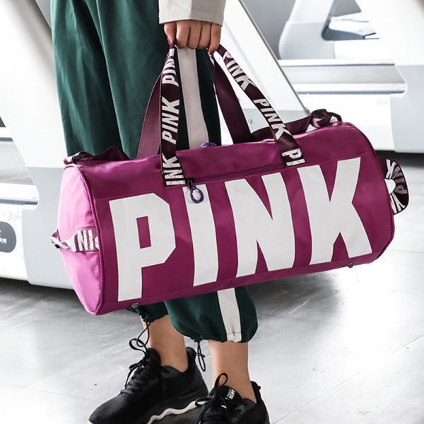 Fitness Travel Sports Bag Women Waterproof Handbag Exercise Travel Bag High Capacity Pink Letter Shoulder Bags Yoga Fitness Bag - Image 4