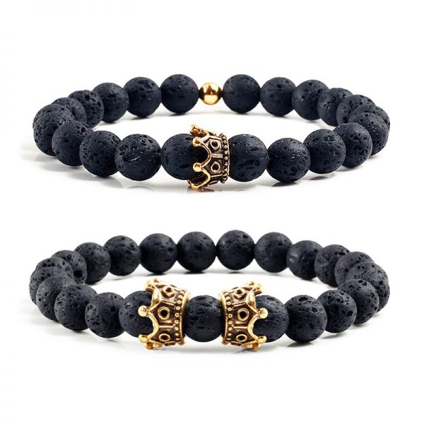 Hot Trendy Lava Rock Stone Bead Bracelet CZ Imperial Crown Helmet Charm Men Bracelets Women Yoga Bangle Fashion Jewelry pulseira