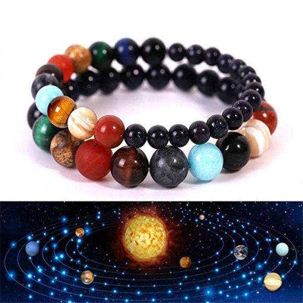 Lovers Eight Planets Natural Stone Bracelet Universe Yoga Chakra Galaxy Solar System Bracelets for Men Women Jewelry Dropshiping