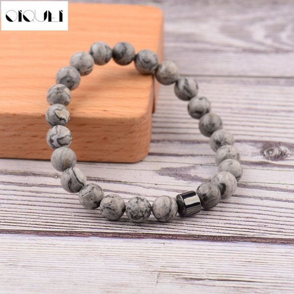 OIQUEI pulsera hombre Cylinder Hematite Bracelets For Men Classic Nature Stone Beads Bracelets&Bangles Homme Yoga Jewelry