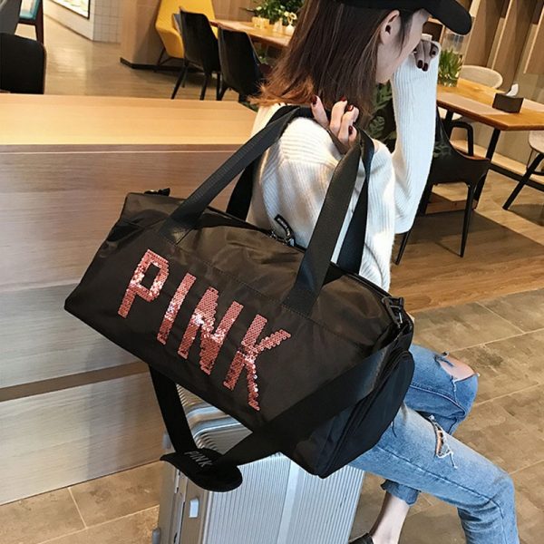 Pink Sequins Fitness Bag Waterproof Training Shoulder Shoulder Sport Bag For Women Fitness Yoga Travel Duffel Clothes Gym Bags - Image 3