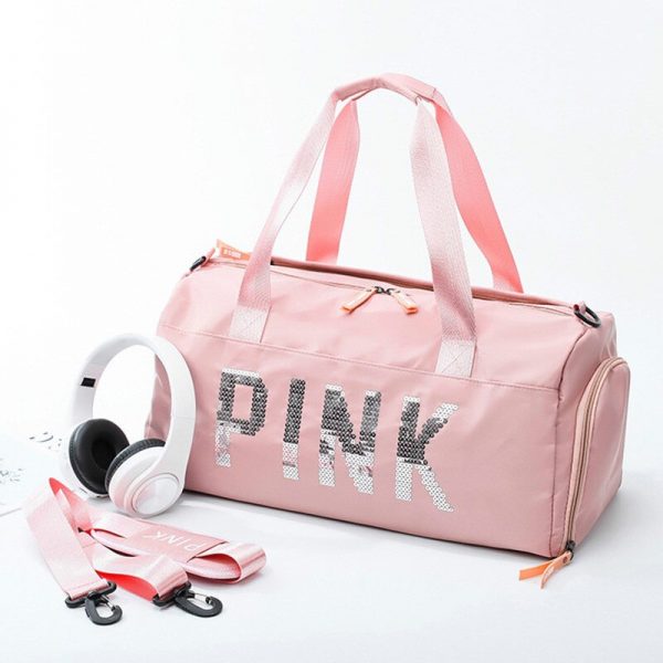 Pink Sequins Fitness Bag Waterproof Training Shoulder Shoulder Sport Bag For Women Fitness Yoga Travel Duffel Clothes Gym Bags