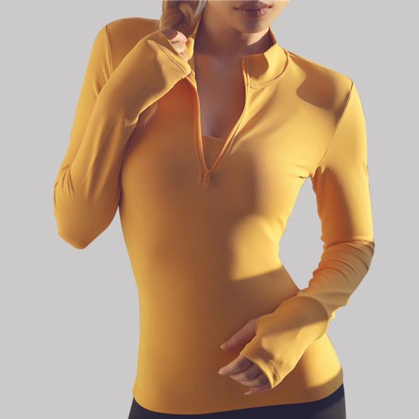 SALSPOR Sexy Women Yoga Top Sport Zipper Long Sleeve Yoga Shirt With Thumb Holes Solid Quick Dry Breathable Gym Fitness Shirt