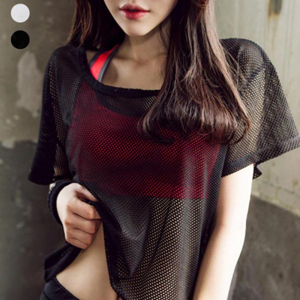 Summer Women Short Sleeve Mesh Hollow Out Yoga T-shirt Quick Drying Jogging Sports Tops ZJ55 - Image 2