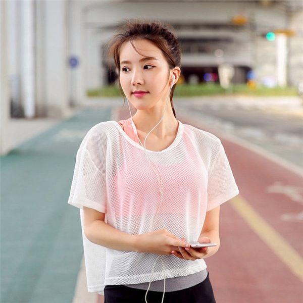 Women Sexy Mesh Yoga Shirt Quick Dry Sport Fitness Female Running Shirt Gym Clothes Tank Top Workout Exercises T-Shirt Sportwear - Image 4