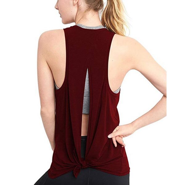 Women Sexy Open Back Sport Solid Yoga Shirts Tie Workout Racerback Tank Tops fitness tops women sport shirt - Image 2