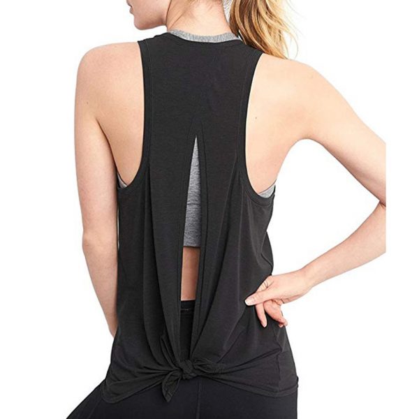 Women Sexy Open Back Sport Solid Yoga Shirts Tie Workout Racerback Tank Tops fitness tops women sport shirt