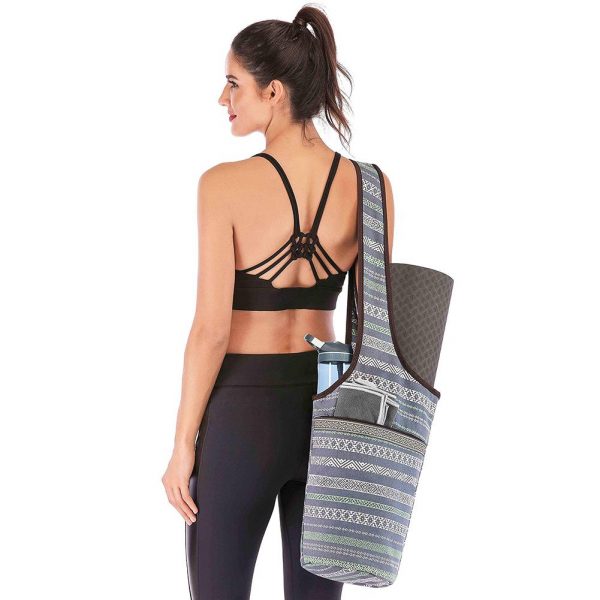 Yoga Mat Bag Casual Fashion Canvas Backpack with Large Size Zipper Pocket Fit Most Size Yoga Mat Tote Sling Carrier - Image 2