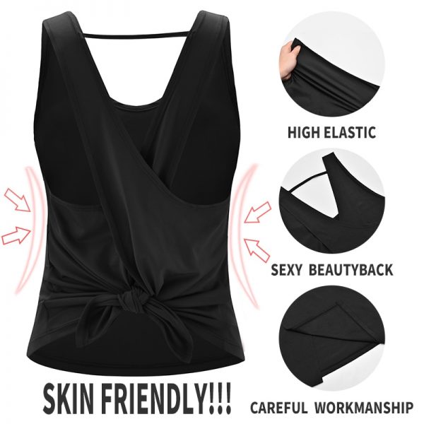 Yoga Vest Sport Tank Top Women Sleeveless Backless Cross Gym Tops Athletic Fitness Vest Dry Fit T-shirt Workout Shirt - Image 5